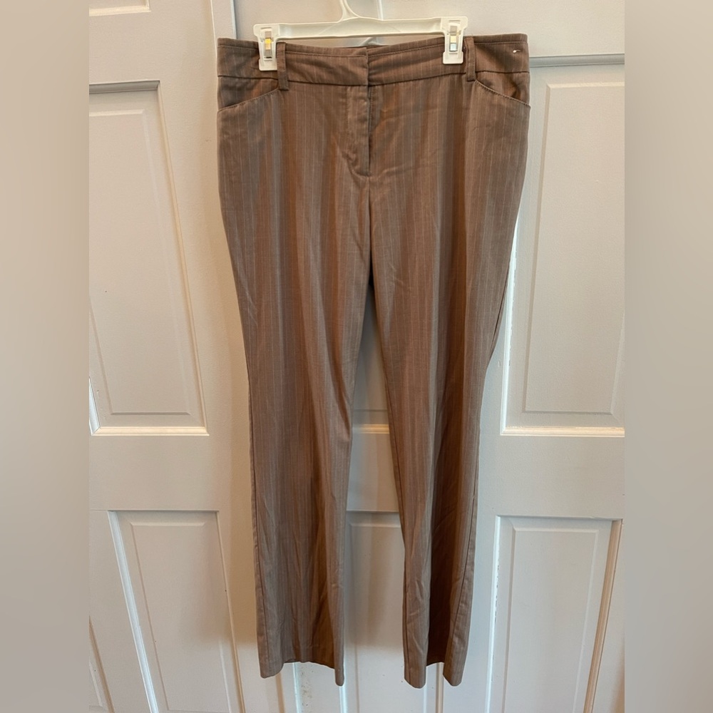 Tan and white pinstriped pants, size 12 TALL.